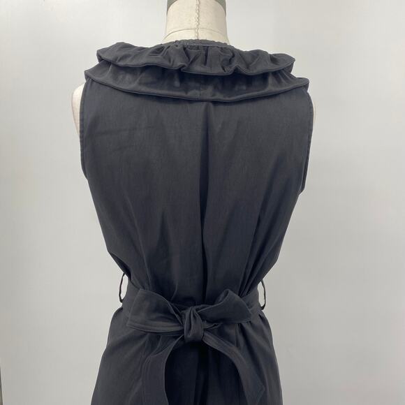 Samuel Dong Mini Dress Front Zipper Moldable Ruffled Belted Taffeta Black Small - Picture 8 of 11